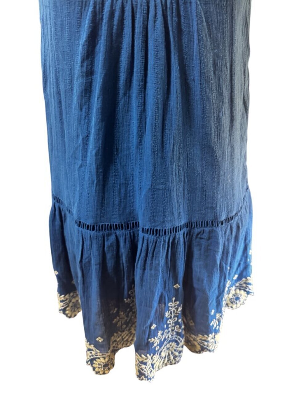 Anthropologie Meadow Rue Embroidered Blue Boho Dress Sleeveless Size 2 - Picture 6 of 9